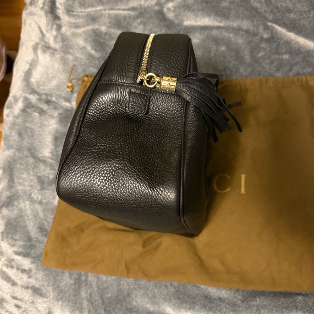 Gucci Black Soho Double Chain Bag - Leather Shoulder Bag with Gold Chain - Picture 7 of 17